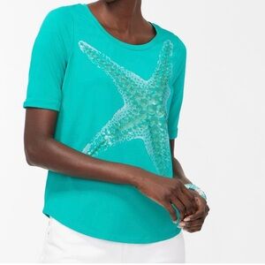 Chico’s Teal Starfish Embellished Tee
